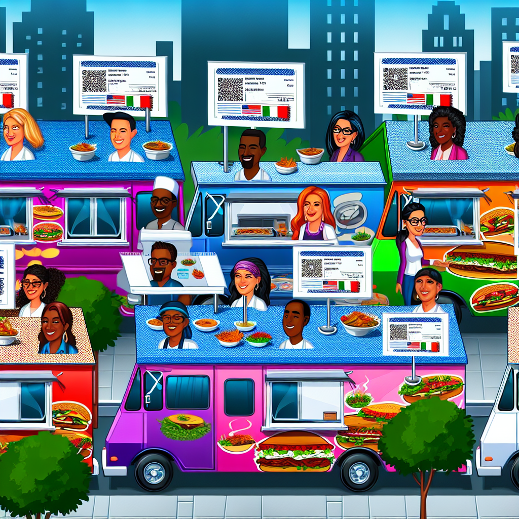 Food truck owners working together to prepare their permits and licenses