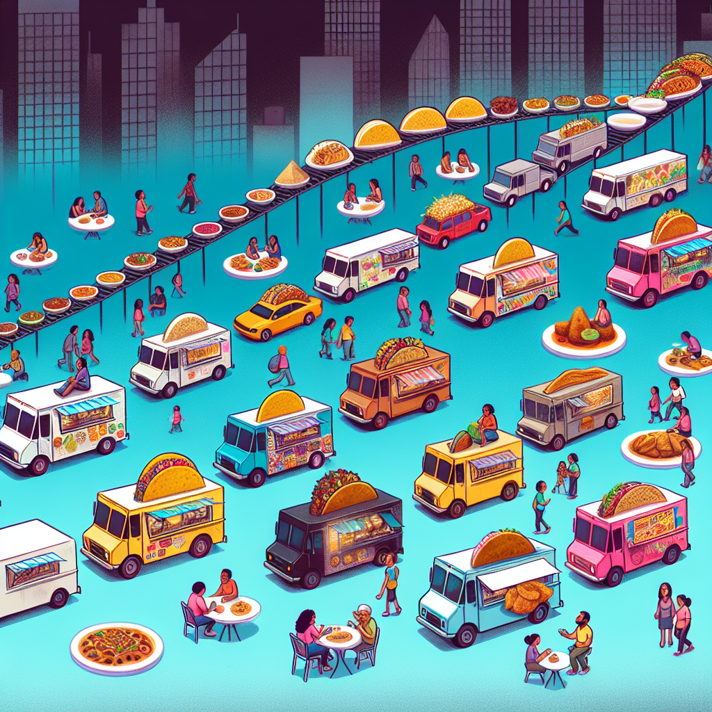 Illustration showing the growth of Latino food trucks over the years