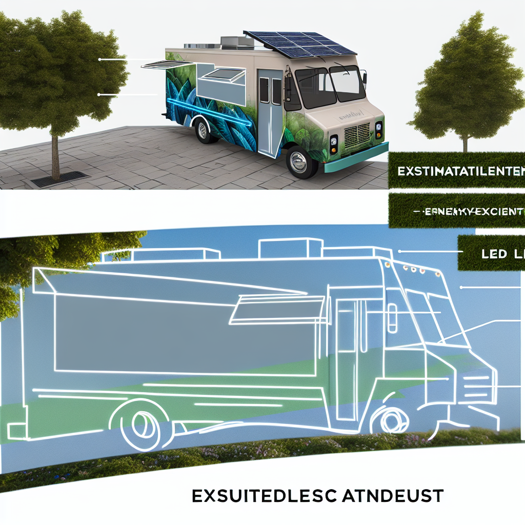 A modern electric food truck showcasing its sleek design with eco-friendly elements.