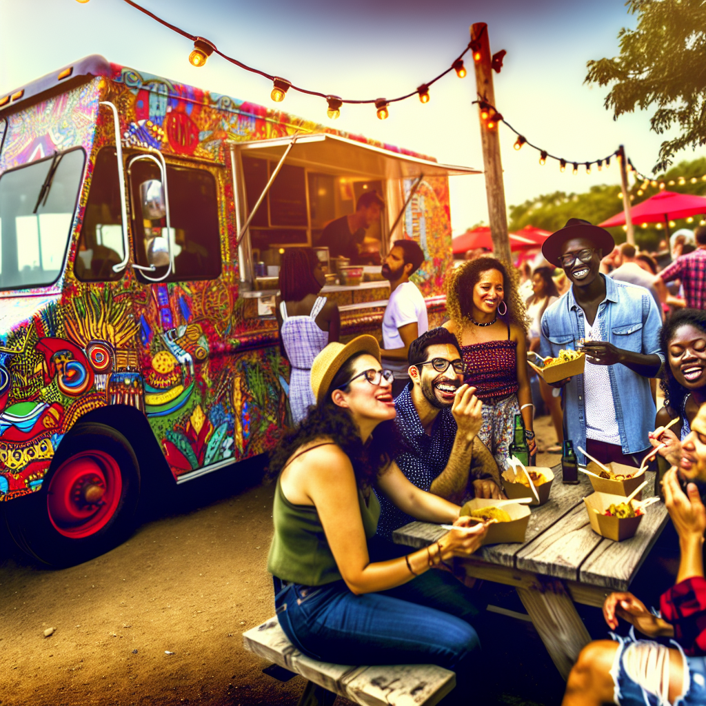 Vibrant food truck in a lively outdoor setting