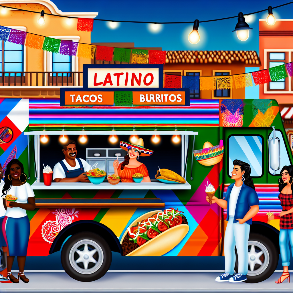 A vibrant food truck serving Latino cuisine, emphasizing cultural flavors.