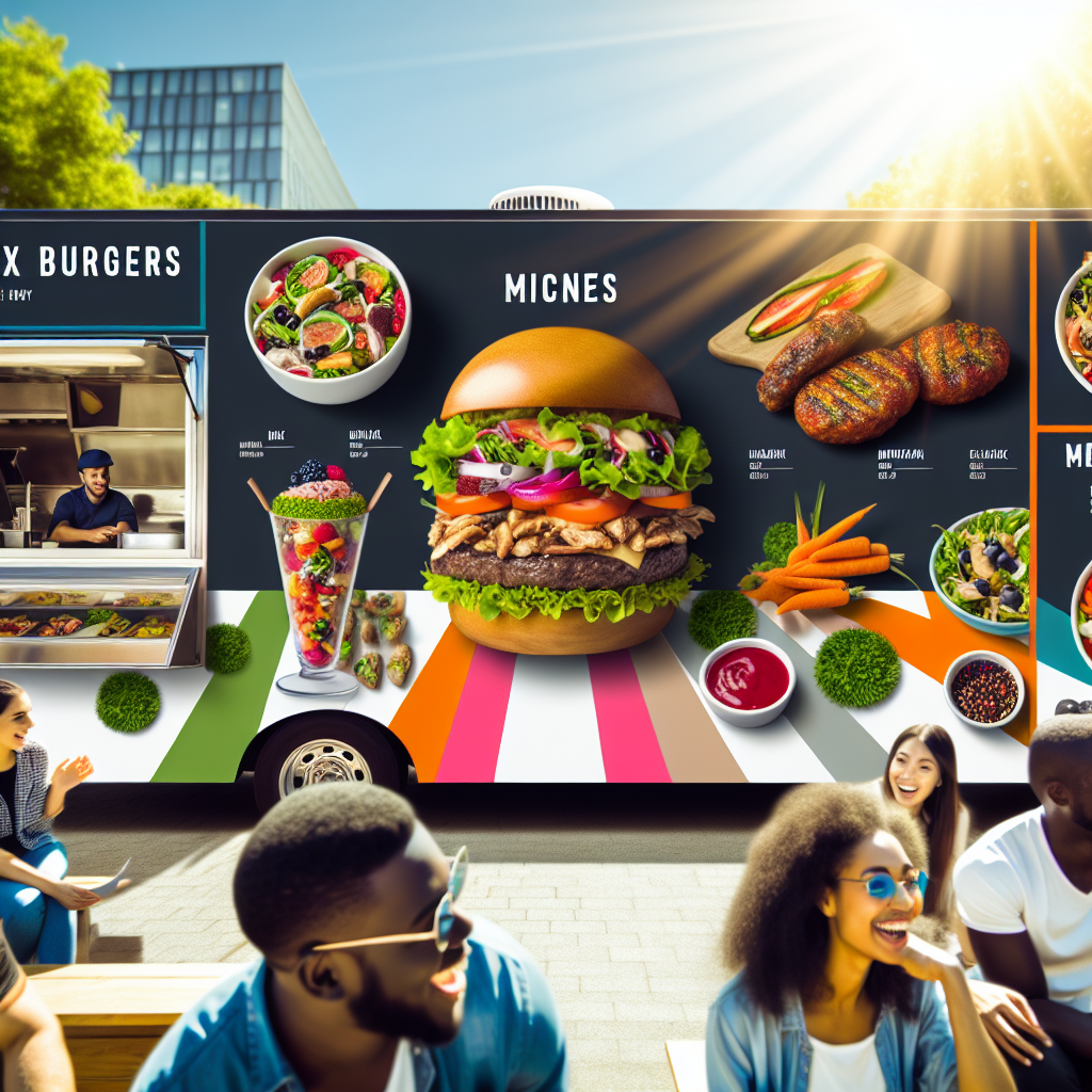 Healthy food truck menu featuring nutritious options such as vibrant salads and gourmet burgers