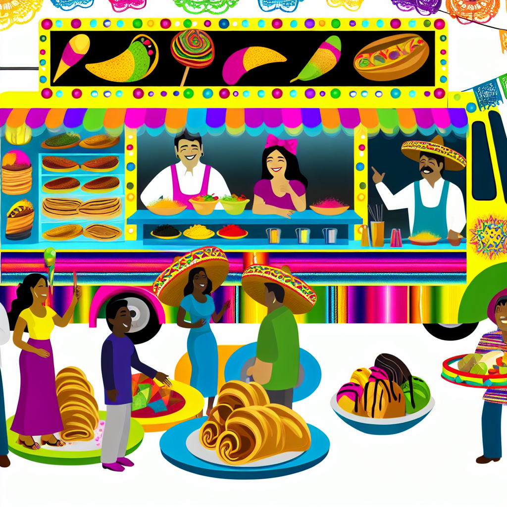 Latino food culture and food trucks illustration