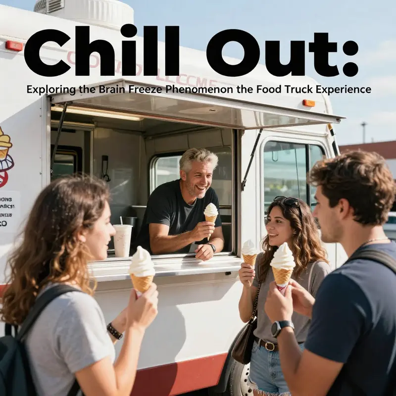Food lovers enjoying icy treats from a vibrant food truck, illustrating the joyful experience that can lead to brain freeze.