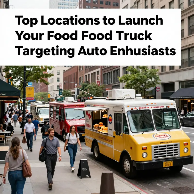 A vibrant core business district bustling with professional foot traffic, ideal for food trucks catering to busy workers.