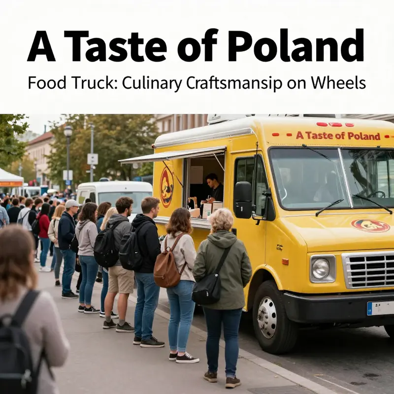 The lively atmosphere around A Taste of Poland Food Truck, showcasing a variety of traditional Polish dishes.