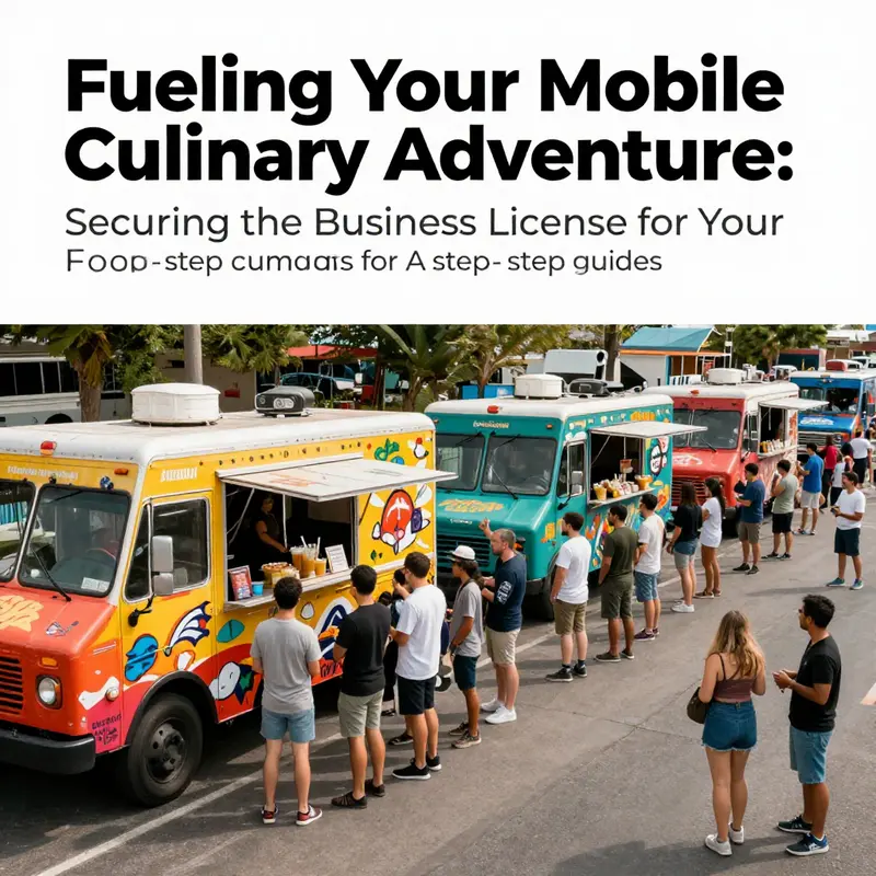 A panoramic view of bustling food trucks operating in a vibrant street setting, featuring diverse culinary offerings and happy customers.