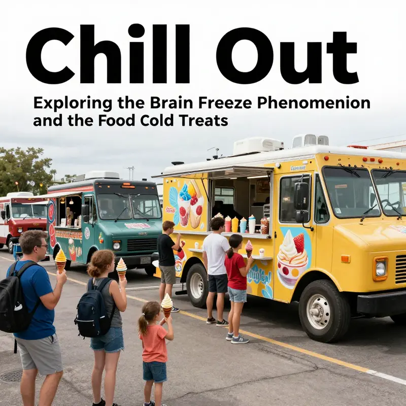 Food lovers enjoying icy treats from a vibrant food truck, illustrating the joyful experience that can lead to brain freeze.