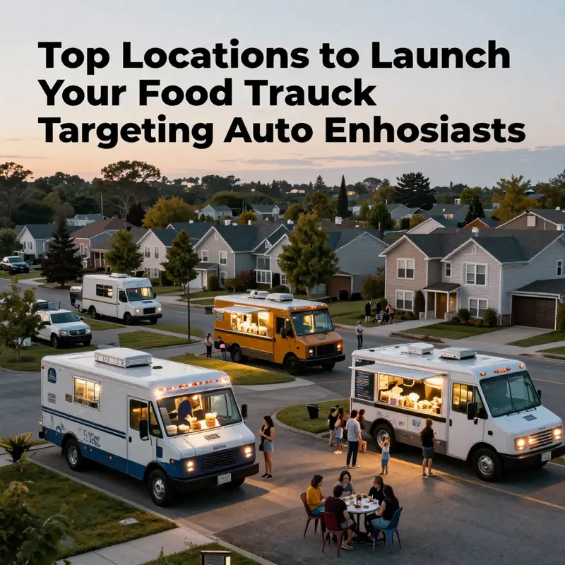 A vibrant core business district bustling with professional foot traffic, ideal for food trucks catering to busy workers.