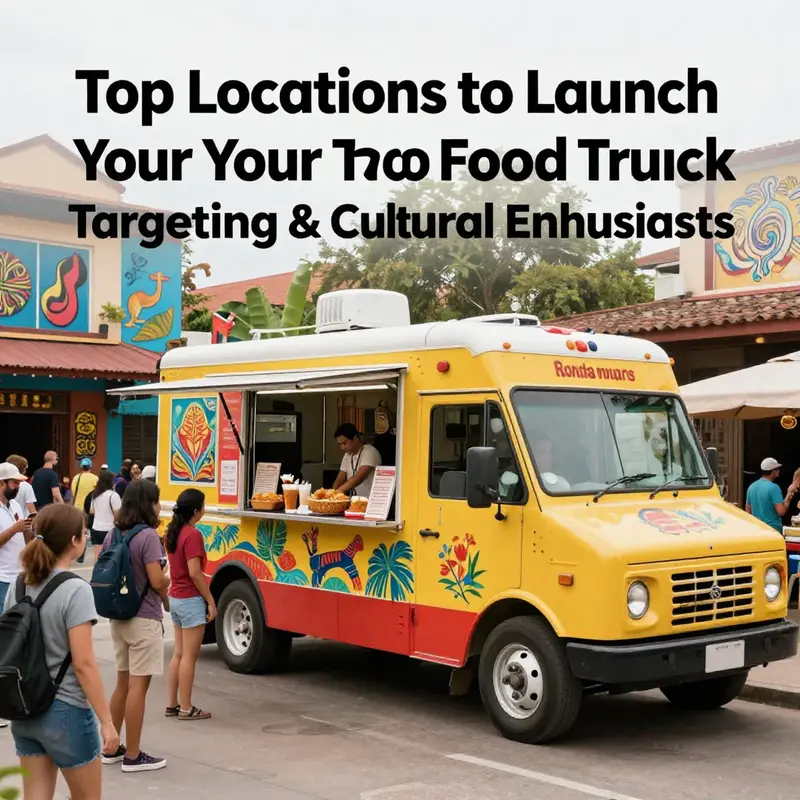 A vibrant core business district bustling with professional foot traffic, ideal for food trucks catering to busy workers.