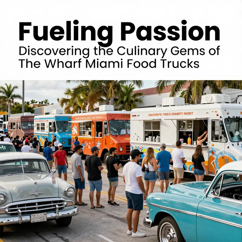 A vibrant showcase of The Wharf Miami food trucks, representing a diverse culinary collective.
