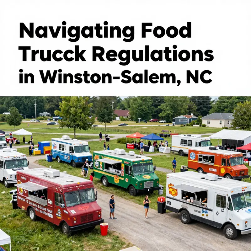 A colorful food truck event in Winston-Salem with numerous trucks and happy diners enjoying their meals.