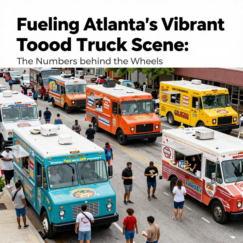 Diverse food trucks lined up on a busy Atlanta street, reflecting the vibrant food culture of the city.