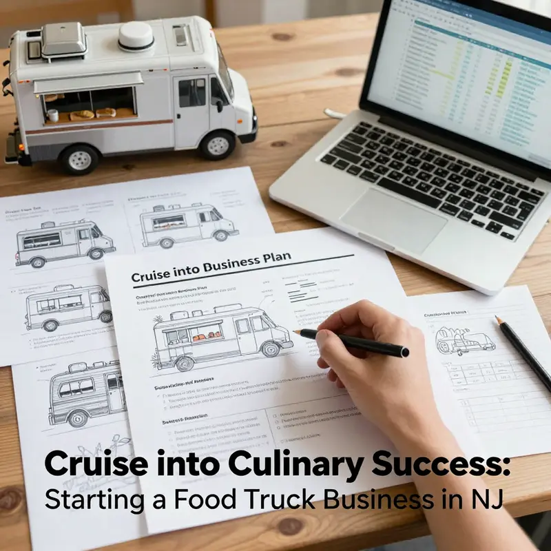 Workspace featuring the essential business plan for a food truck startup.