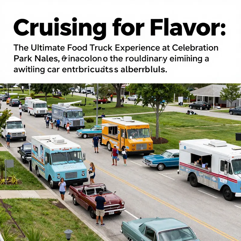 A vibrant scene at Celebration Park Naples filled with food trucks and happy families exploring the park.