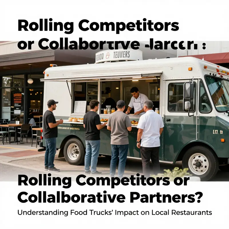 Foot traffic near a food truck and restaurants showcasing the competitive dynamics.