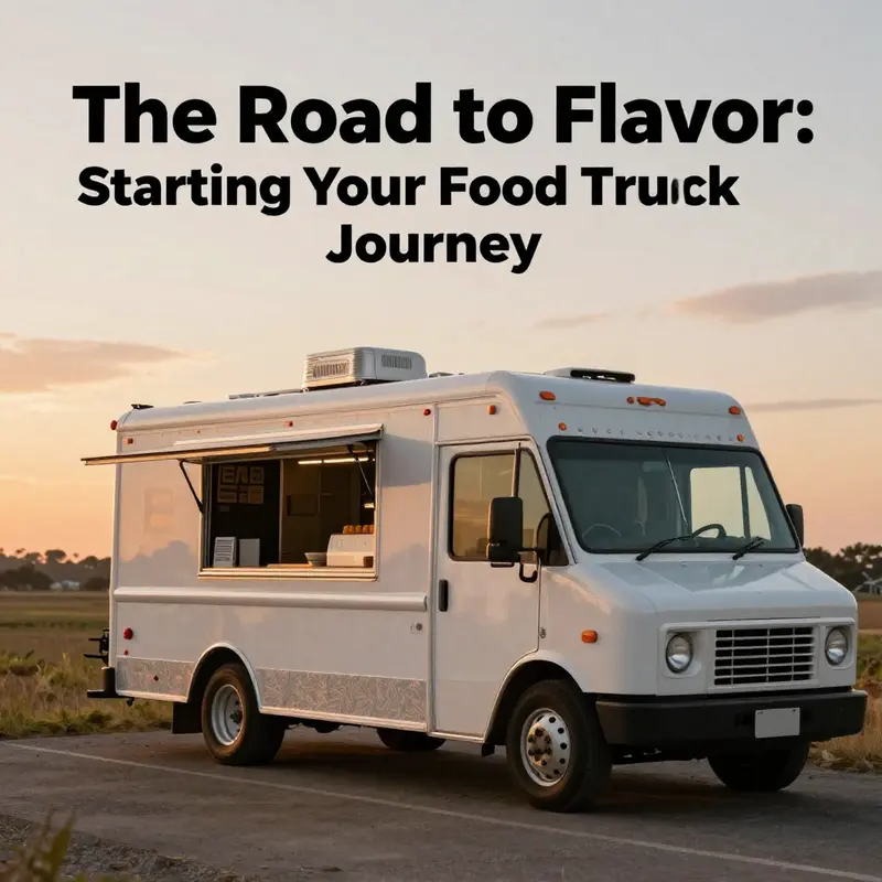 A food truck at dusk with a picturesque sunset, symbolizing the journey of starting a mobile culinary business.