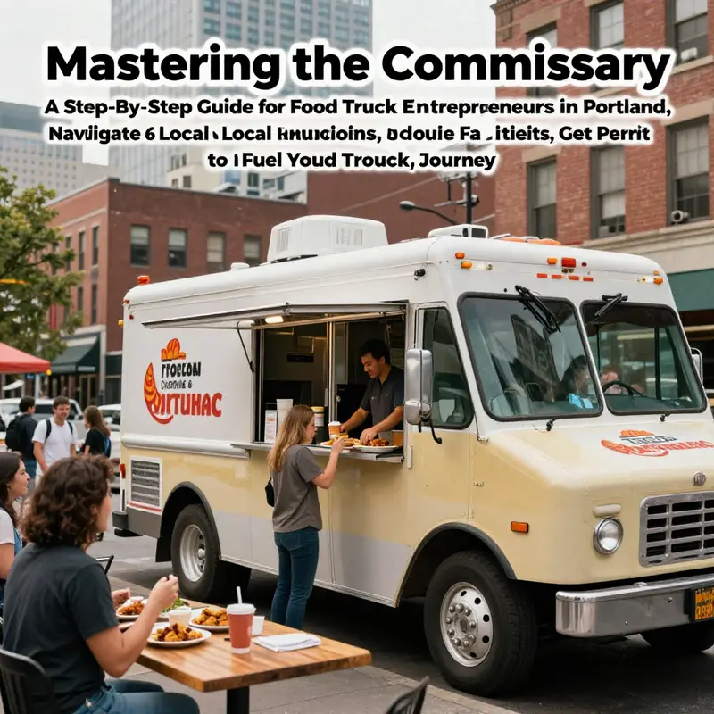 A lively Portland urban scene showcasing a food truck and customers enjoying their meals.