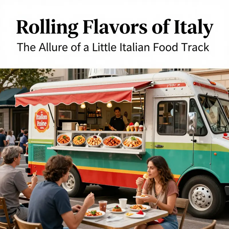 A lively scene at an Italian food truck where authentic recipes come alive.