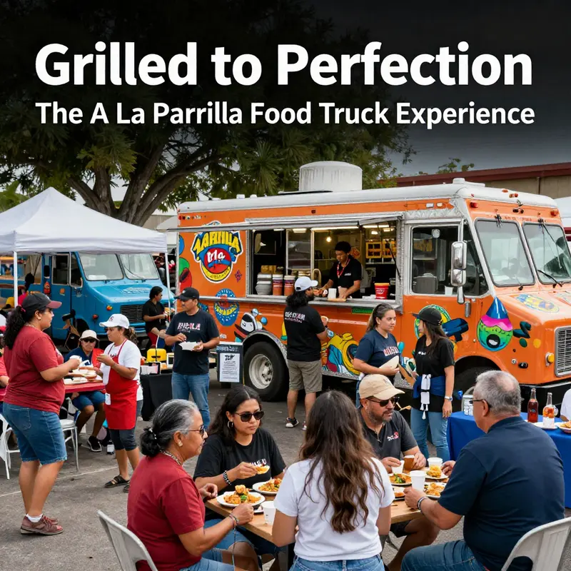 A vibrant display of grilled dishes highlighting the culinary offerings of a la parrilla food trucks.