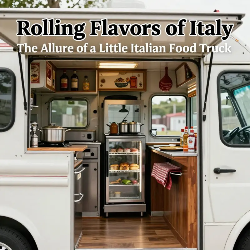 A lively scene at an Italian food truck where authentic recipes come alive.