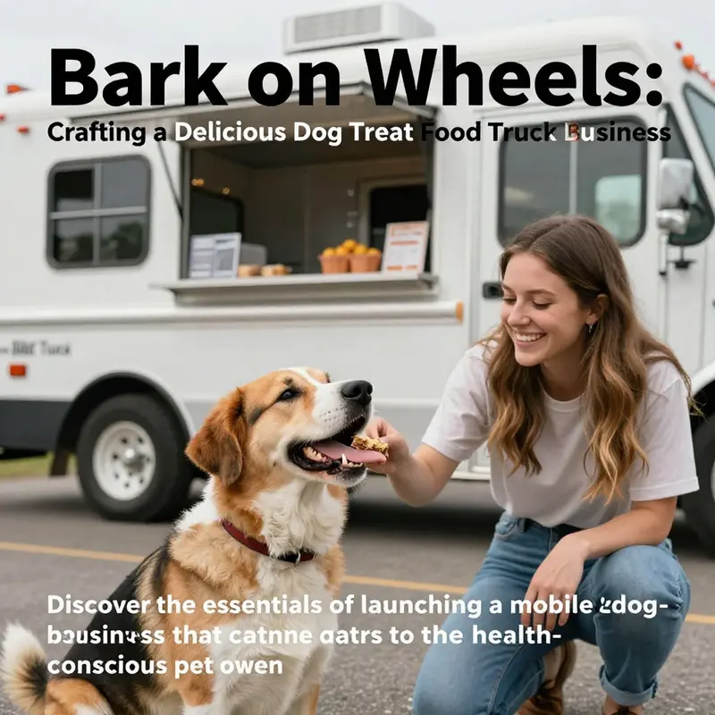 A delighted dog enjoying a treat with its owner near a colorful dog treat food truck.