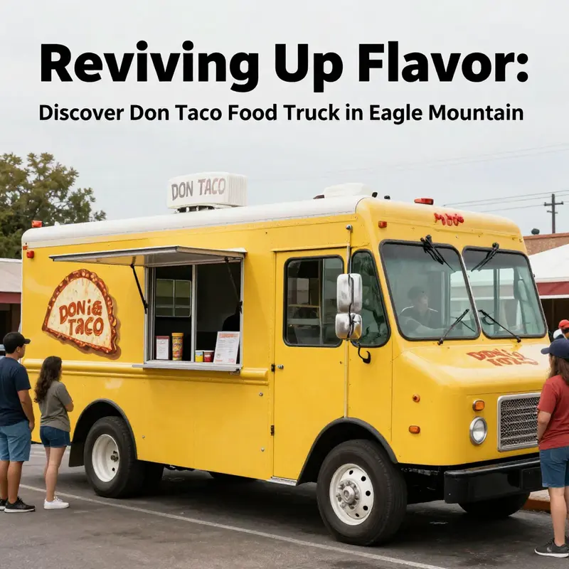 The exterior of Don Taco food truck showcasing its lively operation and customer engagement.