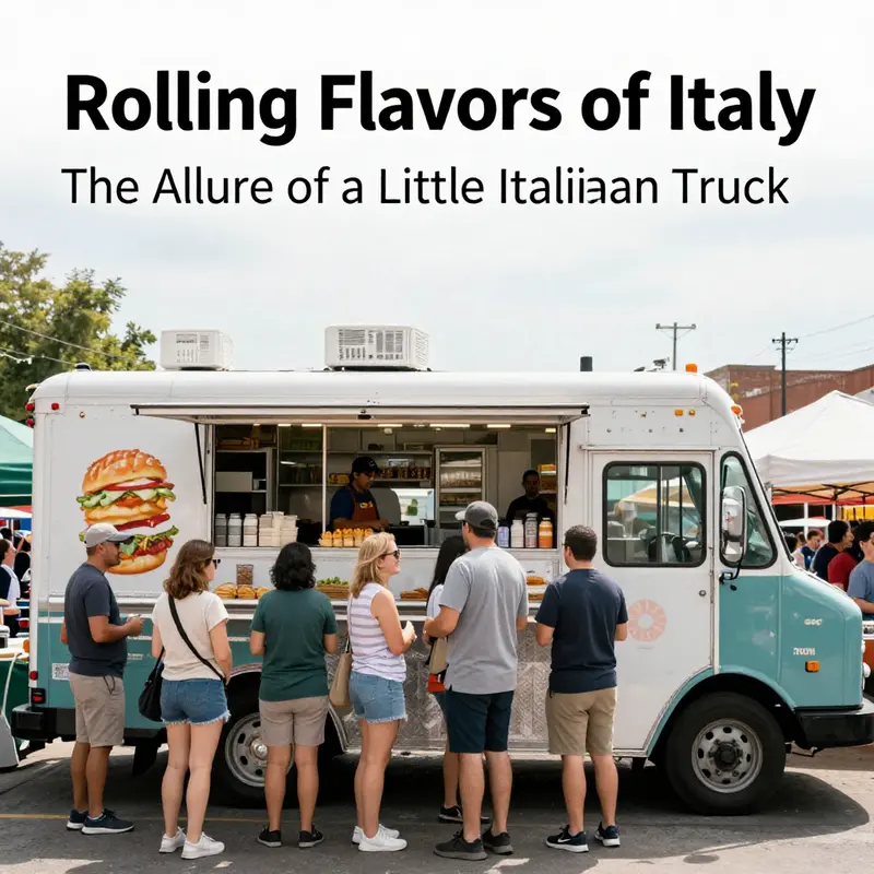 A lively scene at an Italian food truck where authentic recipes come alive.