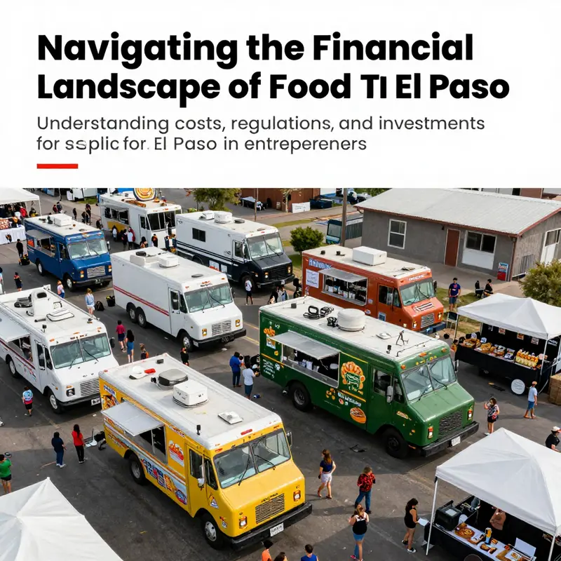 Aerial view of a lively food truck festival in El Paso, showcasing a variety of food trucks and enthusiastic visitors.