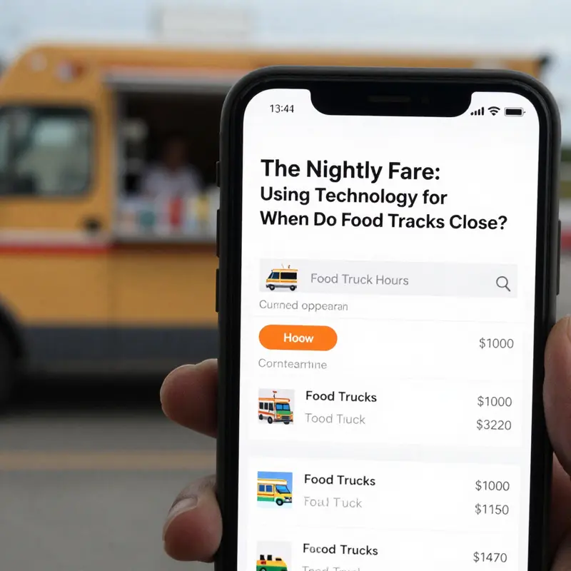 Food trucks lit up at night, serving various cuisines in a vibrant urban setting, reflecting city regulations.