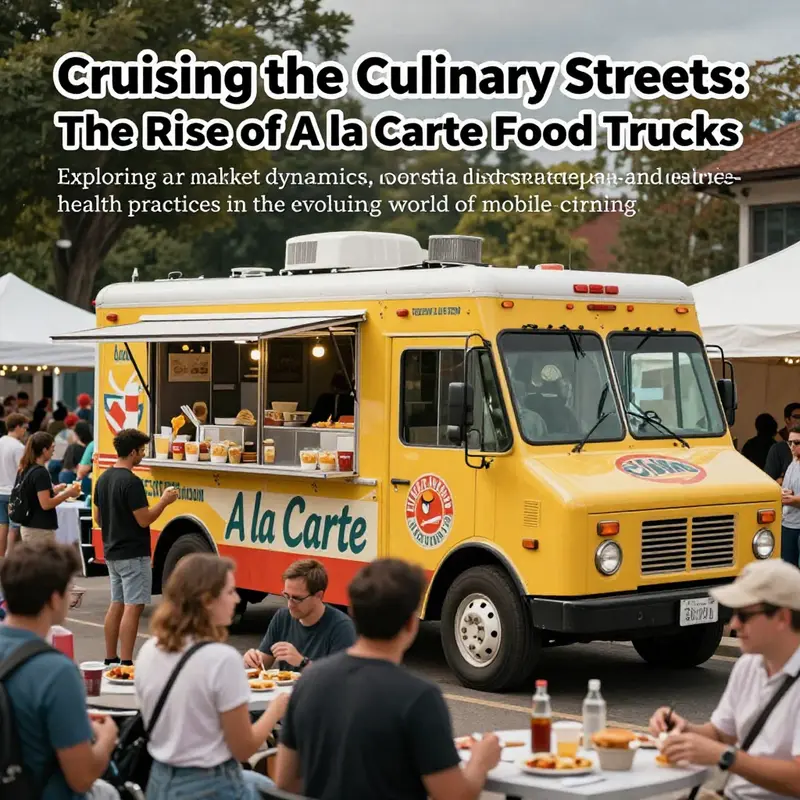 A lively scene of a popular A la Carte food truck with a crowd enjoying various meals at an outdoor event.
