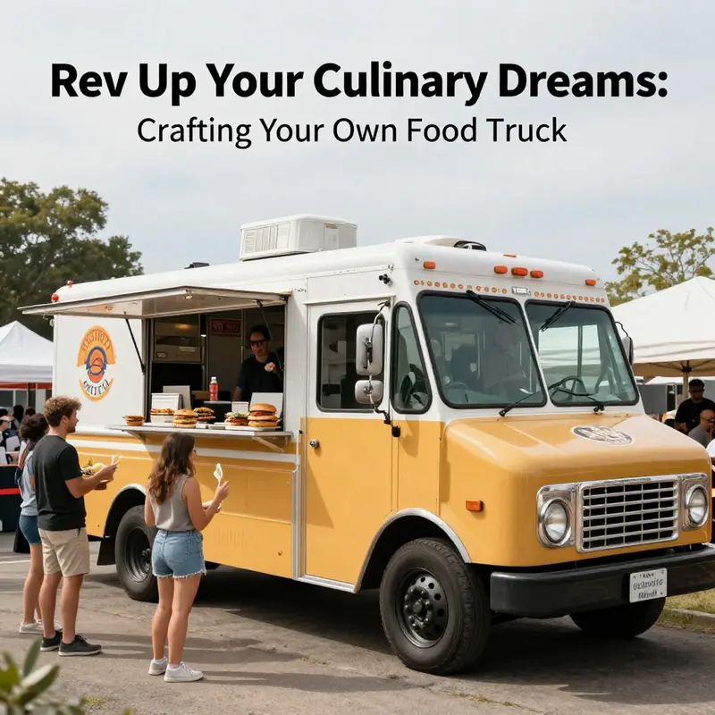 A bustling food truck at an event, filled with satisfied customers enjoying various dishes.