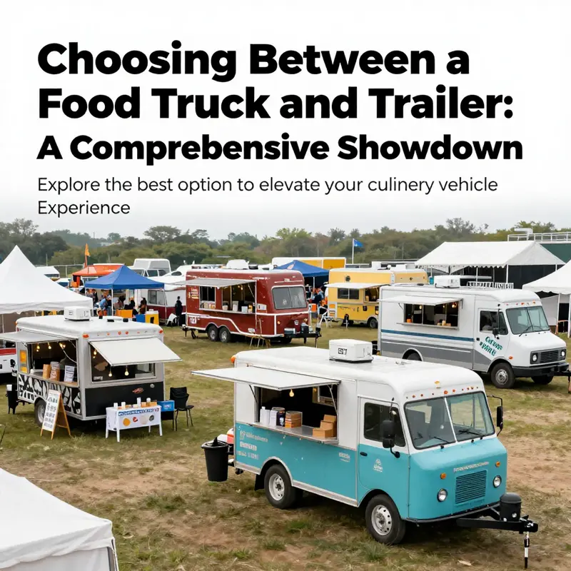 A festival atmosphere with numerous food trucks and trailers serving delighted customers, reflecting the excitement of mobile cooking.