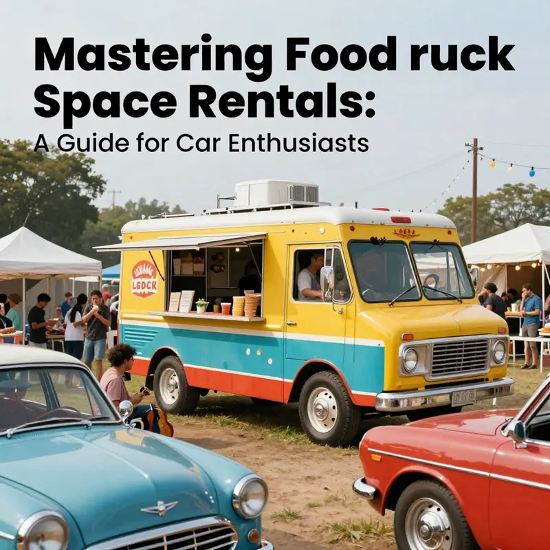A lively food truck at a car festival, with patrons enjoying food amidst classic cars.
