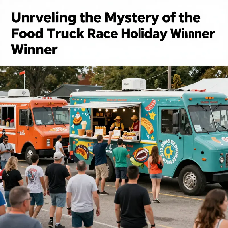 A bustling food truck festival scene filled with diverse food options and an excited crowd enjoying their meals.