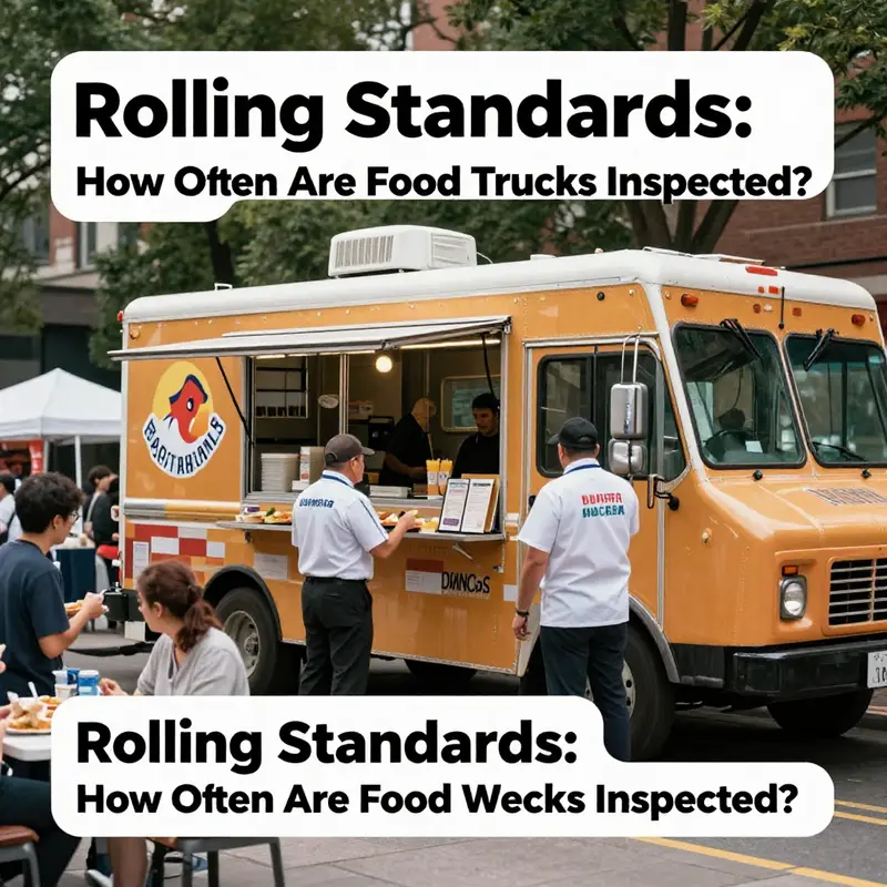 Health inspector checking a food truck at a bustling event.