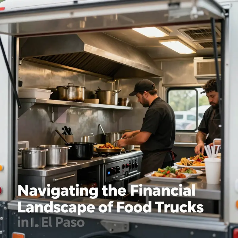 A lively street scene in El Paso showcasing a variety of food trucks, highlighting the vibrant culinary culture.