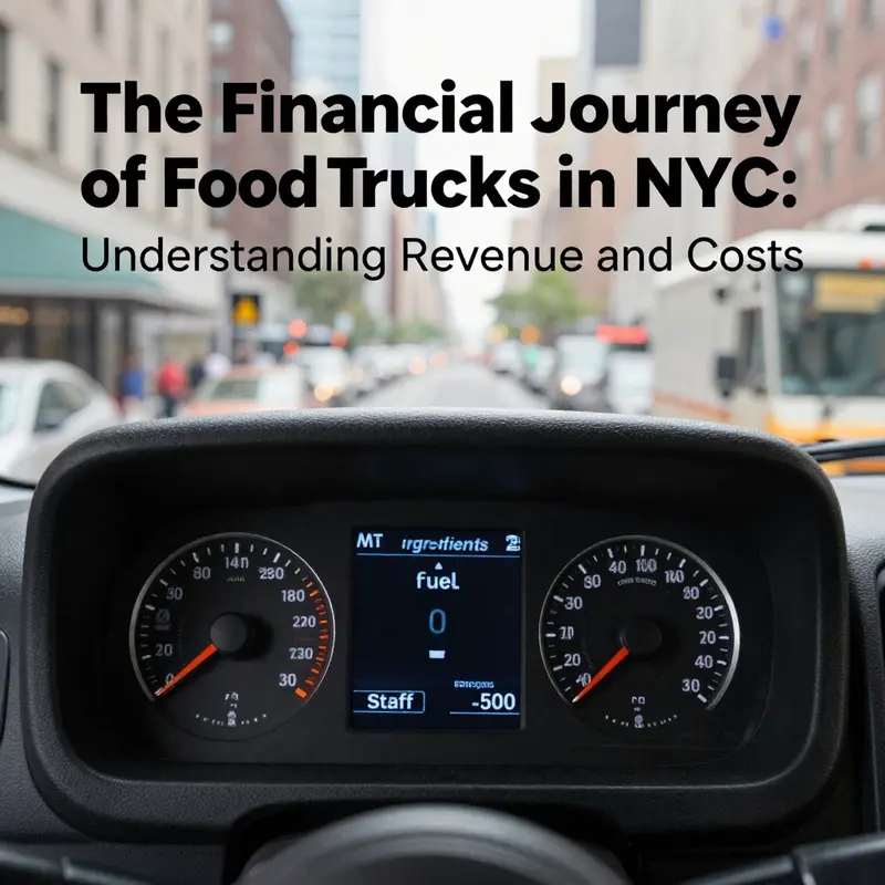 A lively NYC street with multiple food trucks highlighting the revenue potential for food vendors.