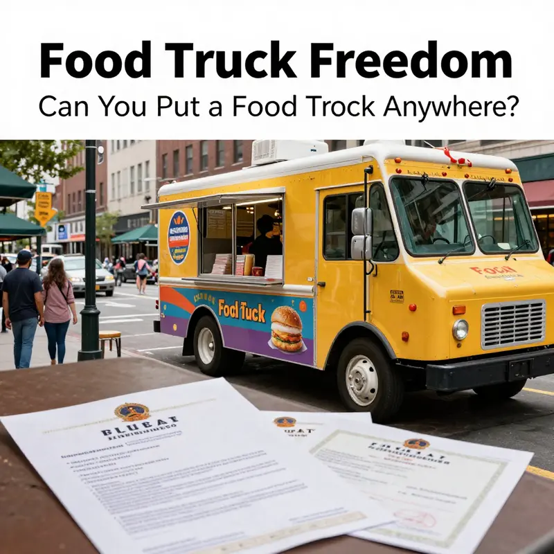 A food truck operating amidst the city’s hustle, emphasizing the importance of permits and licenses.