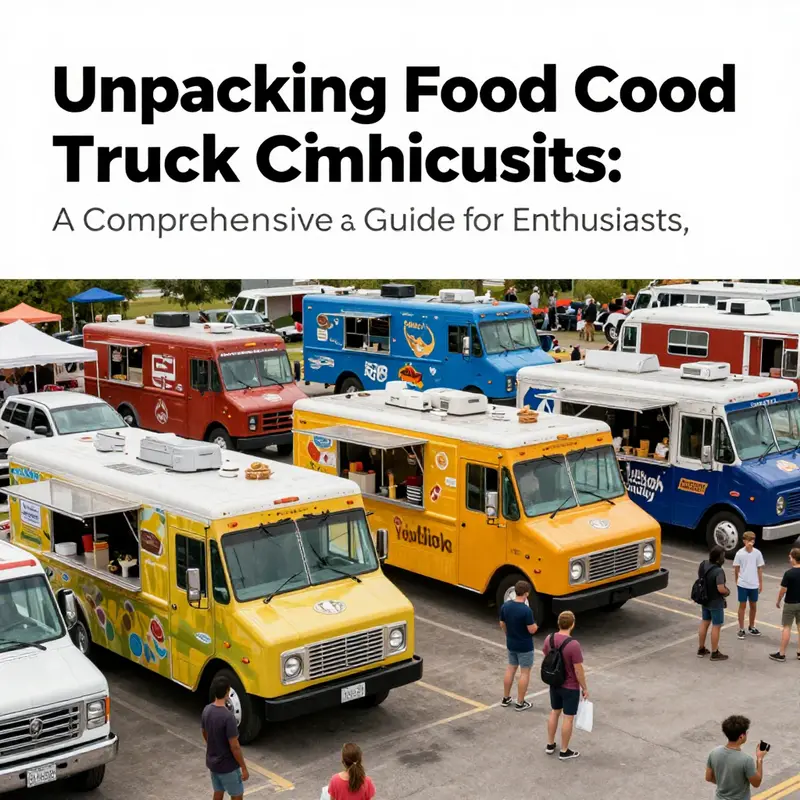 A bustling food truck rally filled with diverse food trucks, people enjoying food, and an atmosphere of excitement.