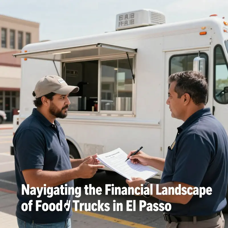A lively street scene in El Paso showcasing a variety of food trucks, highlighting the vibrant culinary culture.