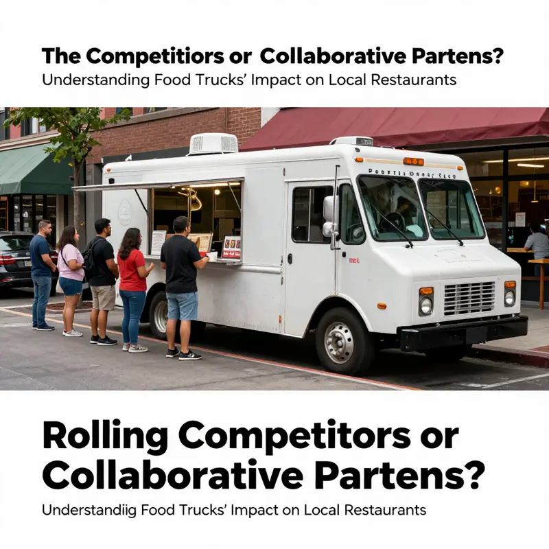 Foot traffic near a food truck and restaurants showcasing the competitive dynamics.