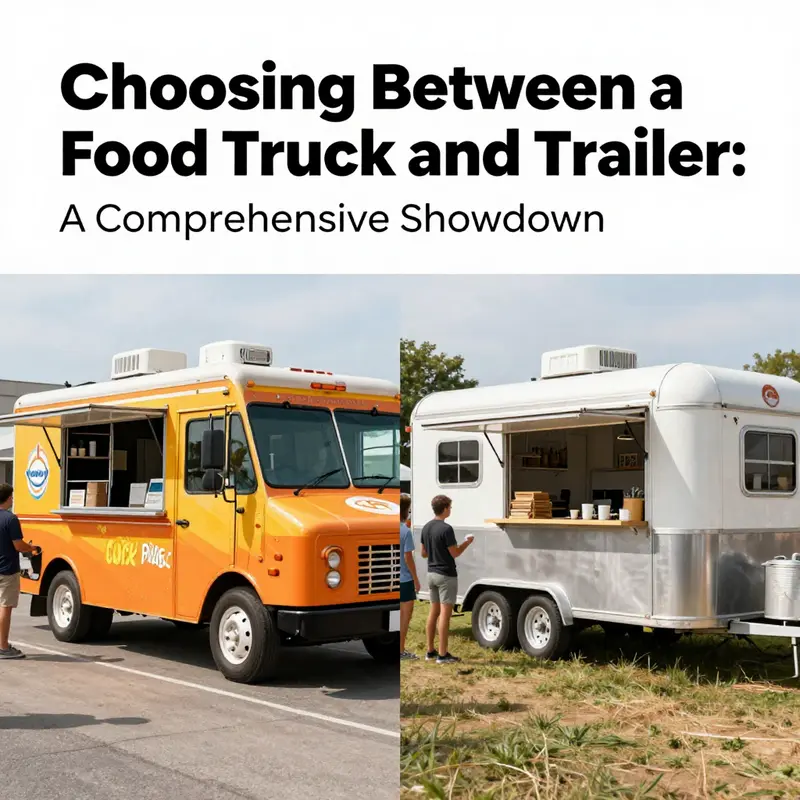 Pros and cons of food trucks and trailers displayed side by side, illustrating their unique features.