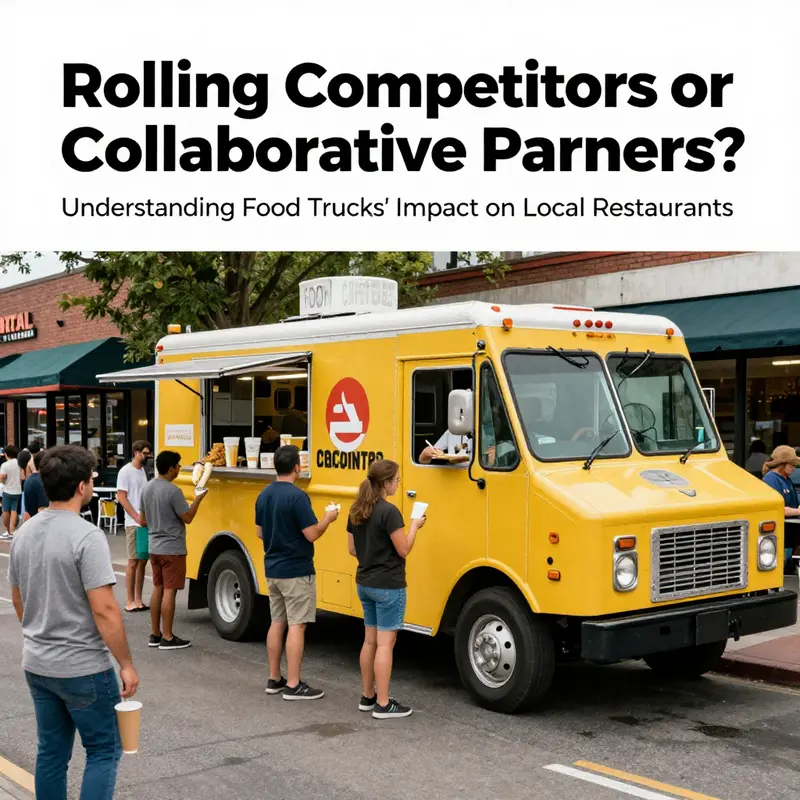 Foot traffic near a food truck and restaurants showcasing the competitive dynamics.