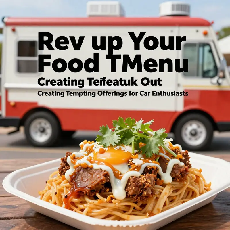 A simplified food truck menu showcasing select items that cater to car enthusiasts, emphasizing clarity and focus.