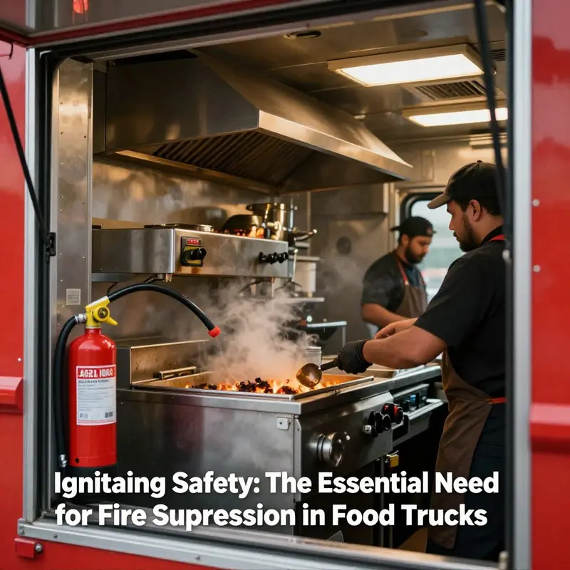 Visible fire suppression system installed in a food truck showcasing mandatory compliance with safety regulations.