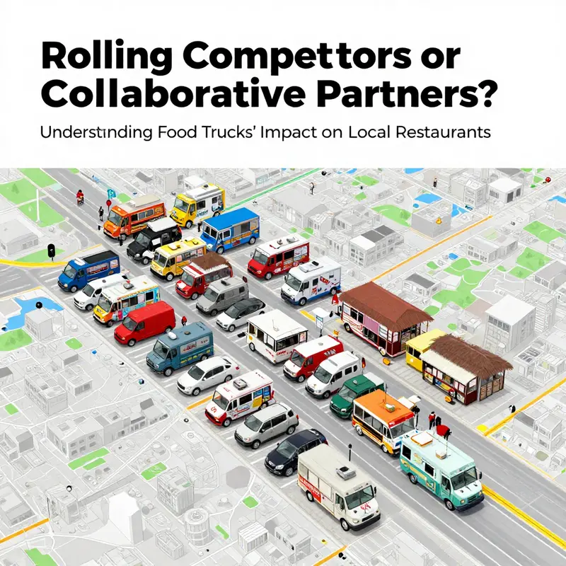 Foot traffic near a food truck and restaurants showcasing the competitive dynamics.