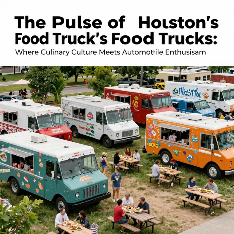 Vibrant gathering spots in Houston showcasing diverse food trucks and hungry patrons.