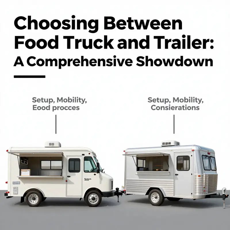Pros and cons of food trucks and trailers displayed side by side, illustrating their unique features.