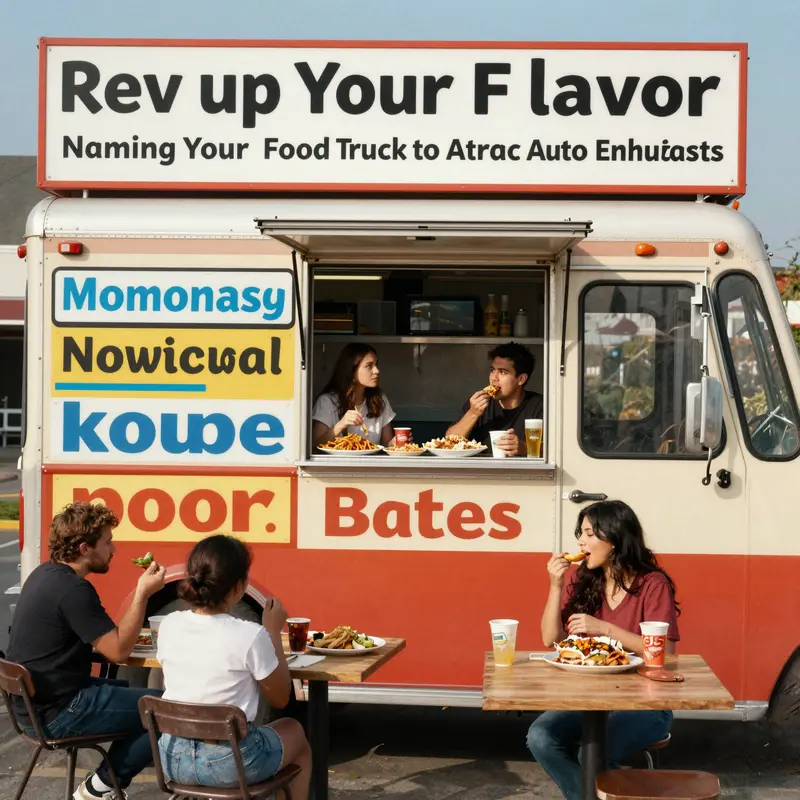 A collection of theme-based names showcasing creative culinary branding for food trucks targeting car enthusiasts.